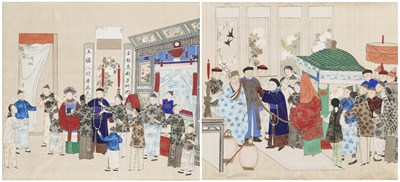 Lot 99 - CHINESE SCHOOL, A PAIR OF PAINTINGS OF COURT LIFE, QING DYNASTY, 19TH CENTURY