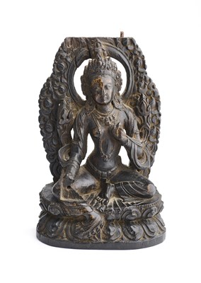 Lot 94 - A ZITAN FIGURE OF GUANYIN, QING DYNASTY, 18TH CENTURY