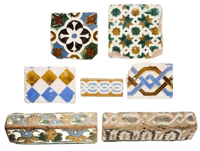 Lot 124 - A COLLECTION OF SEVEN SPANISH TILES, 15TH/16TH CENTURY
