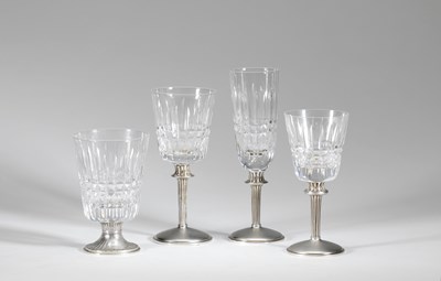 Lot 107 - A SET OF FORTY ROYAL BRIERLEY 'CRYSTAL' AND SILVER STEMMED DRINKING GLASSES