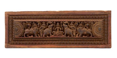 Lot 500 - A CARVED WOOD LINTEL PANEL, TAMIL NADU, SOUTH INDIA, 19TH CENTURY