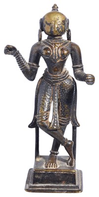 Lot 141 - A BRONZE FIGURE OF A FEMALE DEITY, GUJARAT, WESTERN INDIA, CIRCA 17TH CENTURY