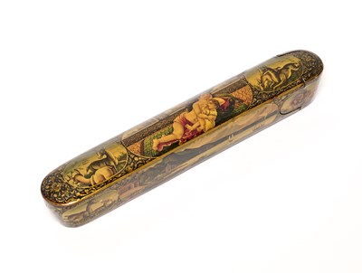 Lot 29 - A QAJAR LACQUERED PAPIER MACHE PENCASE, PERSIA, 19TH CENTURY