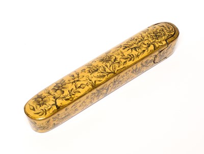 Lot 20 - A LACQUERED PAPIER-MACHE PENCASE, PERSIA, BY MUHAMMAD QALAMDANSAZ, DATED 1901-1902