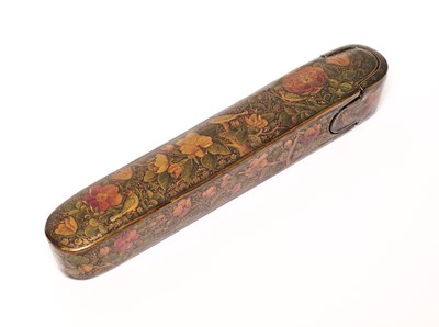 Lot 31 - A QAJAR LACQUERED PAPIER MACHE PENCASE, PERSIA, 19TH CENTURY