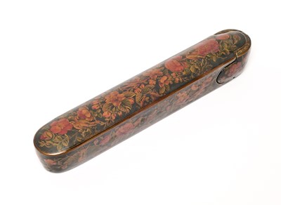 Lot 32 - A QAJAR LACQUERED PAPIER MACHE PENCASE, PERSIA, 19TH CENTURY