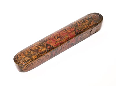 Lot 24 - A LACQUERED PAPIER-MACHE PENCASE, PERSIA, 19TH CENTURY