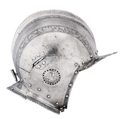 Lot 115 - A RARE NORTH GERMAN ETCHED BURGONET, BRUNSWICK, CIRCA 1540