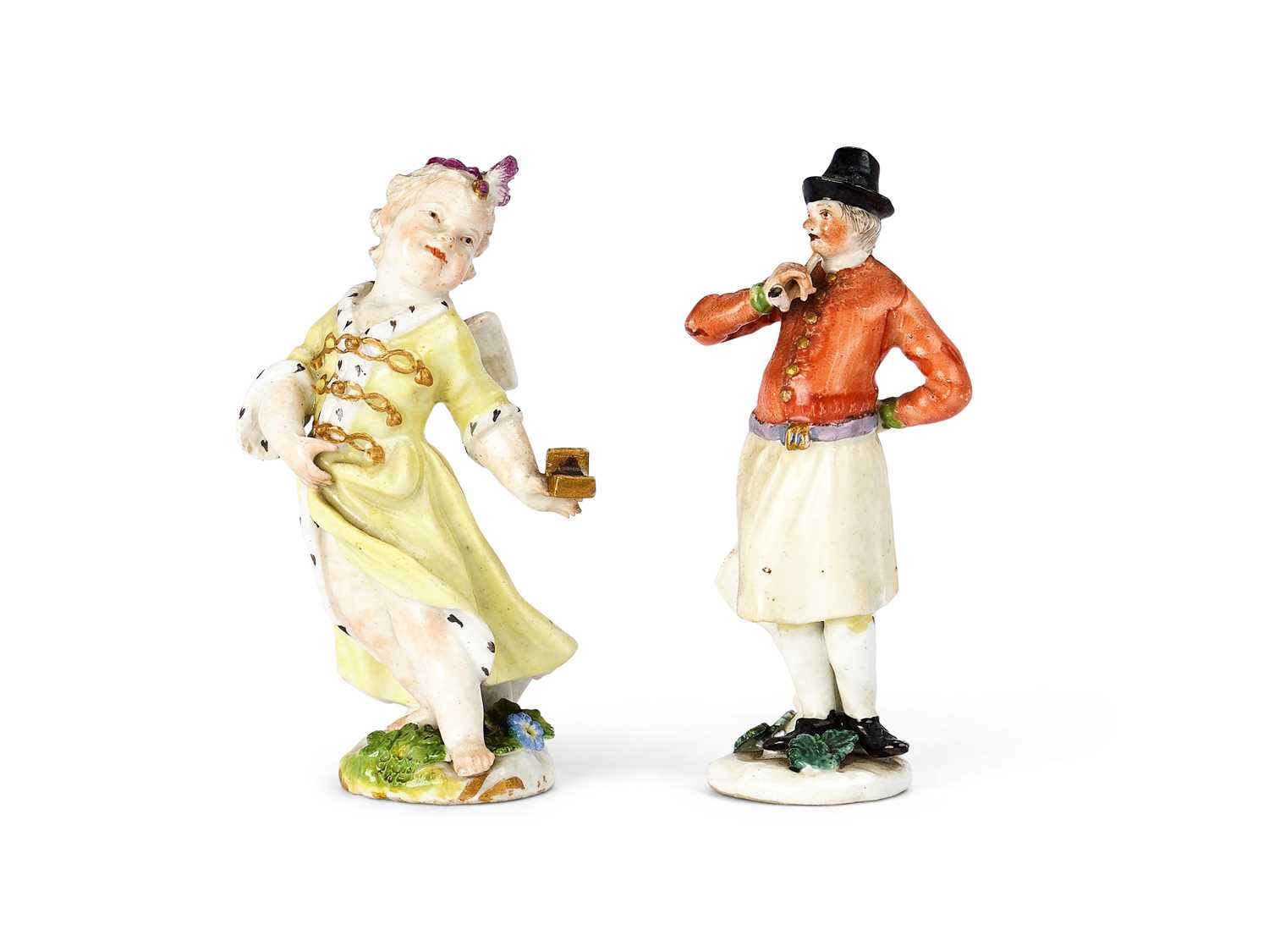 Lot 18 - TWO MEISSEN PORCELAIN FIGURES, CUPID IN DISGUISE AND A MAN SMOKING A PIPE, 18TH CENTURY