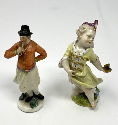 Lot 18 - TWO MEISSEN PORCELAIN FIGURES, CUPID IN DISGUISE AND A MAN SMOKING A PIPE, 18TH CENTURY