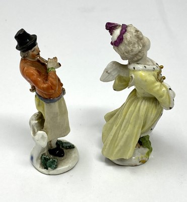 Lot 18 - TWO MEISSEN PORCELAIN FIGURES, CUPID IN DISGUISE AND A MAN SMOKING A PIPE, 18TH CENTURY