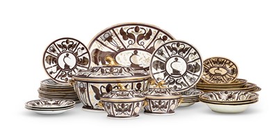 Lot 55 - AN ENGLISH PORCELAIN ‘EGYPTIANESQUE’ PART SERVICE, POSSIBLY RIDGWAY OR COALPORT, 1870s