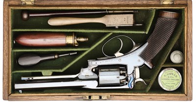 Lot 391 - A CASED 54 BORE PERCUSSION DEANE-HARDING PATENT SECOND MODEL DOUBLE-ACTION FIVE-SHOT REVOLVER