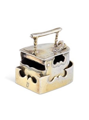 Lot 142 - A DUTCH SILVER MINIATURE IRON ON STAND, JAN BORDUUR, AMSTERAM, 1754