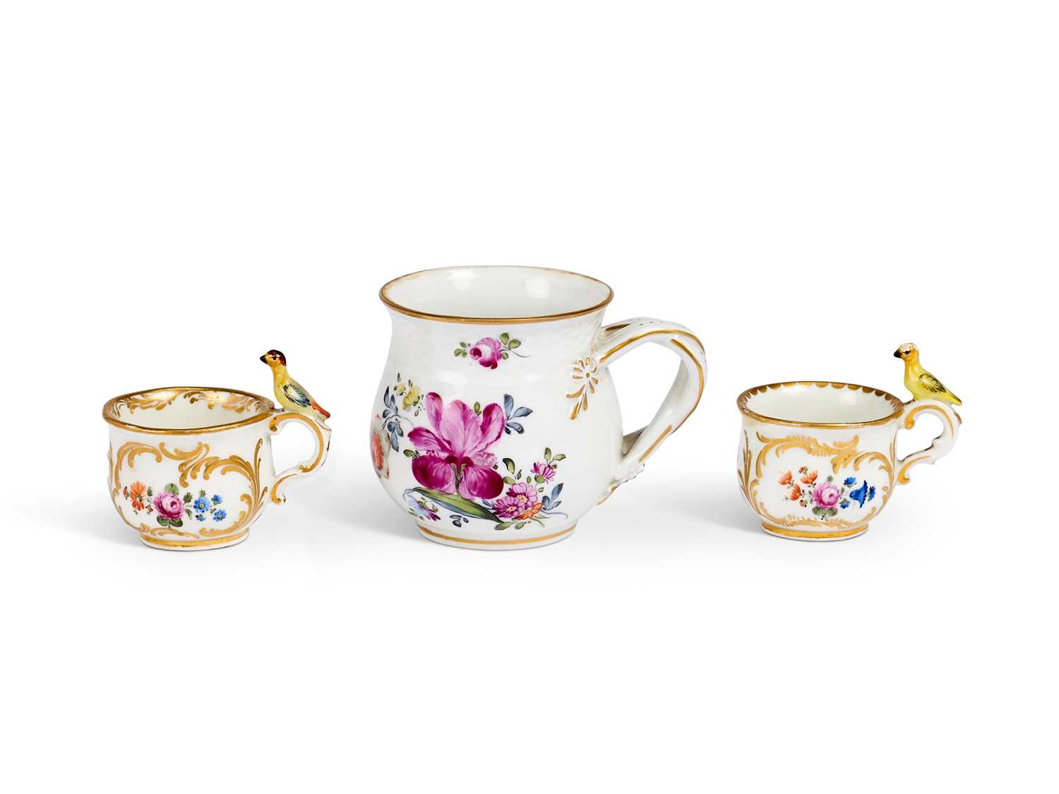 Lot 9 - A PAIR OF VIENNA PORCELAIN MINIATURE CUSTARD CUPS AND A LUDWIGSBURG PORCELAIN CUSTARD CUP