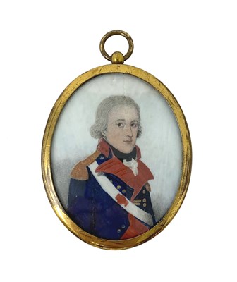 Lot 399 - A PORTRAIT MINIATURE OF AN OFFICER OF THE ROYAL IRISH ARTILLERY, BY FREDERICK BUCK (IRISH 1771-1839), CIRCA 1795