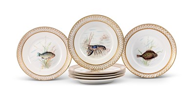 Lot 56 - SEVEN ROYAL COPENHAGEN PORCELAIN ‘FISH’ DINNER PLATES, 20TH CENTURY