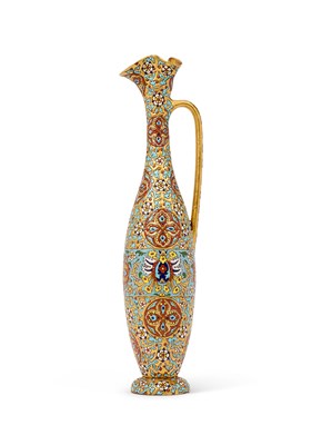 Lot 69 - A CLÉMENT MASSIER (1844-1917) CLOISONNÉ ENAMEL TERRACOTTA TALL EWER, LATE 19TH CENTURY