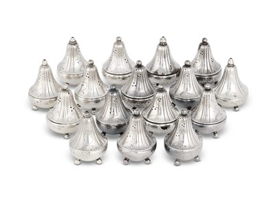 Lot 173 - SIXTEEN DANISH SILVER SALT AND PEPPER SHAKERS, GEORG JENSEN SILVERSMITHS, COPENHAGEN, 1925-POST 1945