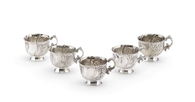 Lot 140 - A SET OF FIVE RUSSIAN SILVER VODKA CUPS