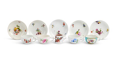 Lot 19 - A MEISSEN PORCELAIN TURQUOISE-GROUND CUP AND SAUCER, CIRCA 1765