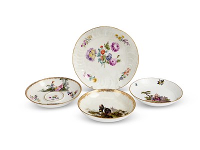 Lot 18 - A GROUP OF THREE MEISSEN PORCELAIN SAUCERS AND A DISH, MID-18TH CENTURY