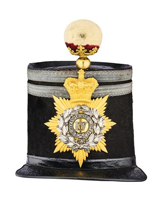 Lot 162 - A FRENCH-PATTERN OFFICER'S SHAKO OF THE ROYAL JERSEY MILITIA, 1855-61