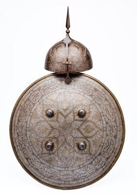 Lot 558 - A PERSIAN KULAH KHUD AND DHAL, QAJAR, 19TH CENTURY