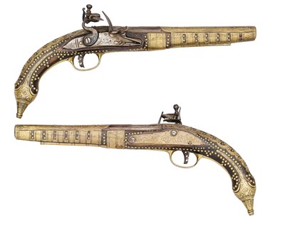 Lot 53 - A PAIR OF ALBANIAN 25 BORE FLINTLOCK HOLSTER PISTOLS, EARLY 19TH CENTURY