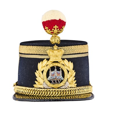 Lot 159 - A VICTORIAN OFFICER'S BLUE CLOTH SHAKO OF THE 25TH FOOT (KING'S OWN BORDERERS)