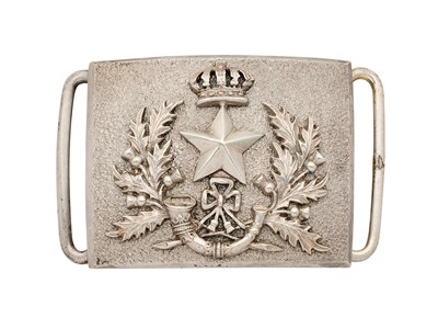 Lot 665 - AN OFFICER'S FROSTED SILVER WAISTBELT PLATE OF THE CAMERONIANS, HM JENNENS & CO, B'HAM, 1900