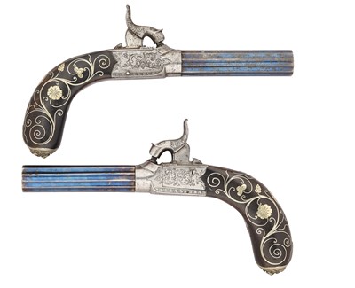 Lot 386 - A PAIR OF 50 BORE PERCUSSION BOX-LOCK POCKET PISTOLS SIGNED BURNARD, NEWCASTLE, MID-19TH CENTURY