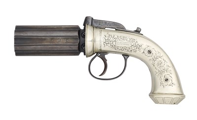 Lot 395 - A 60 BORE PERCUSSION PEPPERBOX REVOLVER BY T. BLISSETT, LIVERPOOL, NO. 331, CIRCA 1850