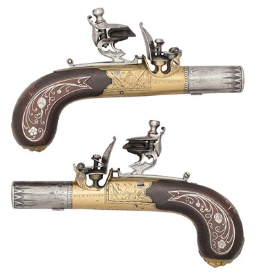 Lot 365 - A PAIR OF 50 BORE FLINTLOCK BOX-LOCK POCKET PISTOLS SIGNED RICHARDSON, MANCHESTER, CIRCA 1820