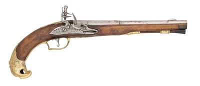 Lot 354 - A BOHEMIAN 28 BORE FLINTLOCK HOLSTER PISTOL BY JOH PAUL BREIDENFELTER (SIC) OF CARLSBAD