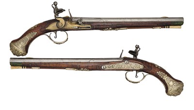Lot 48 - A PAIR OF OTTOMAN 18 BORE FLINTLOCK HOLSTER PISTOLS WITH LIÈGE BARRELS AND LOCKS, TURKEY