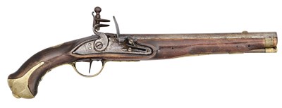 Lot 272 - A 16 BORE GERMAN (WURTEMBURG) MILITARY FLINTLOCK HOLSTER PISTOL, CIRCA 1750