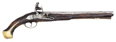 Lot 241 - A 14 BORE GERMAN MILITARY FLINTLOCK HOLSTER PISTOL, CIRCA 1700, POSSIBLY BAVARIAN