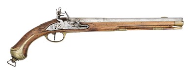 Lot 243 - A 12 BORE GERMAN MILITARY FLINTLOCK HOLSTER PISTOL, CIRCA 1730-40, POSSIBLY BAVARIAN