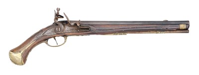 Lot 244 - A 12 BORE GERMAN (BAVARIAN) MILITARY FLINTLOCK HOLSTER PISTOL, CIRCA 1750