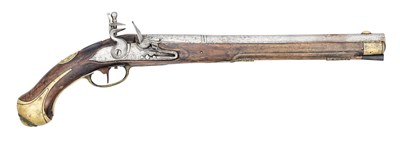 Lot 260 - A 14 BORE GERMAN (HESSE DARMSTADT) MILITARY FLINTLOCK HOLSTER PISTOL, CIRCA 1750