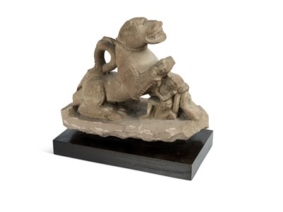 Lot 134 - A PINK SANDSTONE FIGURE OF A LION, CENTRAL INDIA, 11TH/12TH CENTURY