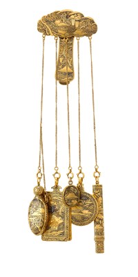 Lot 322 - A JAPONESQUE GILT-METAL CHATELAINE, POSSIBLY AMERICAN, CIRCA 1900