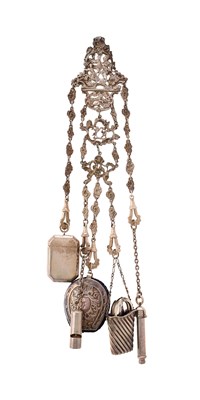 Lot 326 - A VICTORIAN SILVER CHATELAINE, SAUNDERS & SHEPHERD, BIRMINGHAM, 1888 / 89