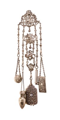 Lot 324 - AN EDWARDIAN SILVER CHATELAINE, SAMUEL JACOB, LONDON, 1901