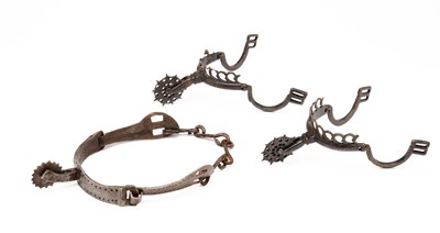 Lot 633 - A PAIR OF CONTINENTAL ROWEL SPURS, EARLY 17TH CENTURY, PROBABLY FRENCH