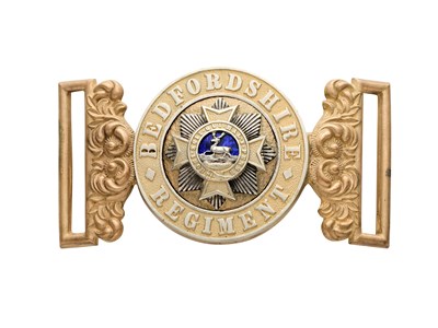 Lot 277 - AN INTERLOCKING OFFICER'S WAIST BELT CLASP OF THE BEDFORDSHIRE REGIMENT, CIRCA 1881-1902