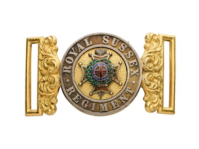 Lot 279 - AN INTERLOCKING OFFICER'S WAIST BELT CLASP OF THE ROYAL SUSSEX REGIMENT, CIRCA 1881-1902