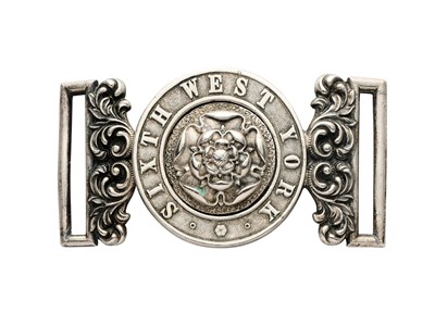 Lot 280 - AN INTERLOCKING OFFICER’S WAIST BELT PLATE FOR THE 6TH WEST YORK RIFLE VOLUNTEERS, CIRCA 1860-1880