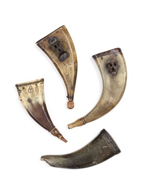 Lot 324 - THREE GERMAN OR AUSTRIAN POWDER-FLASKS FOR WHEEL-LOCK RIFLES